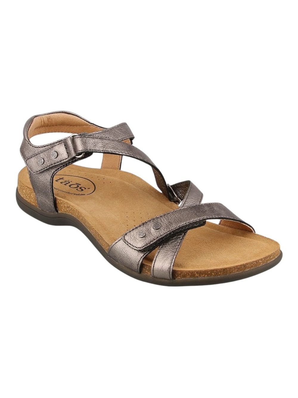 Taos Grand Z Metallic Pewter Strappy Comfortable Leather Sandals in Gunmetal 6